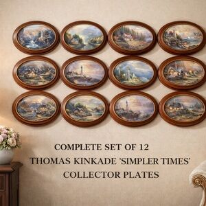 Thomas Kinkade Serene Landscape Collector Plates with Brown Frames
